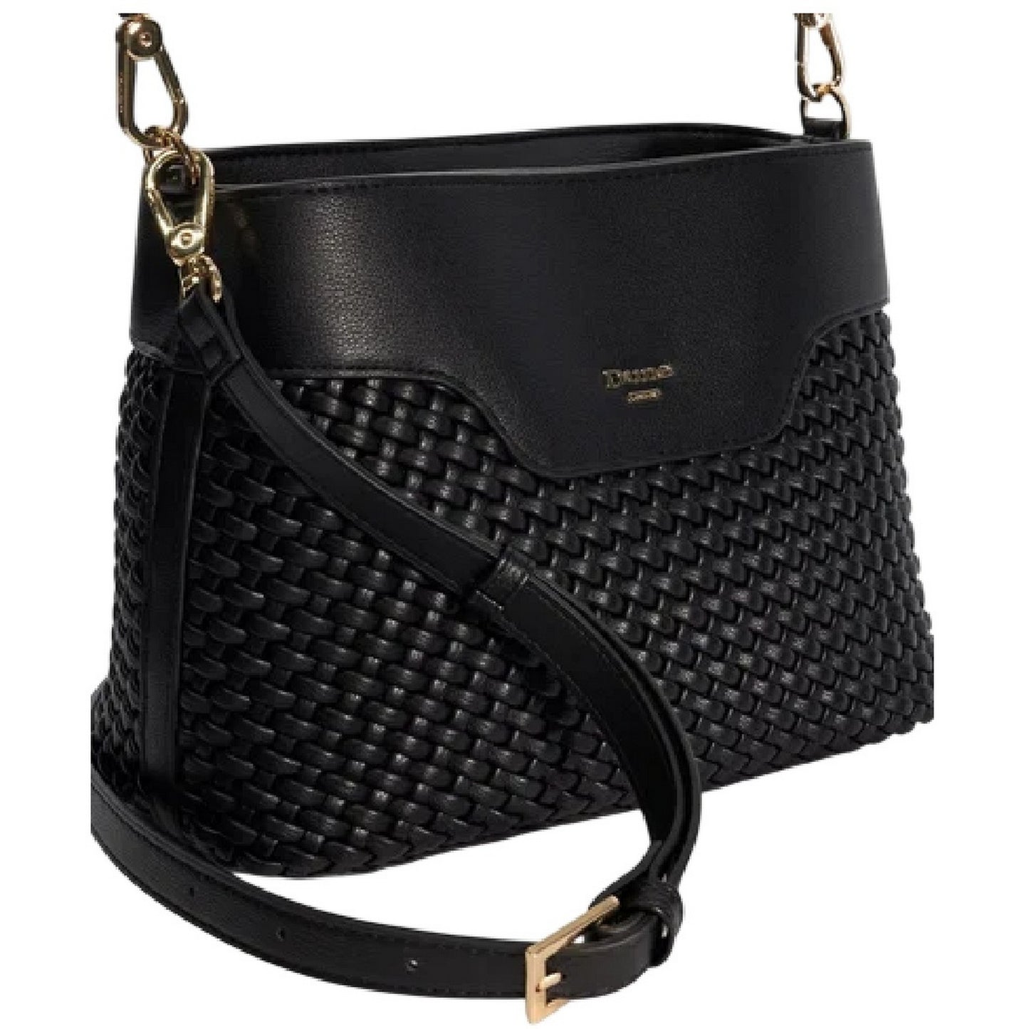 Black - Side - Dune London Woven Shoulder Bag