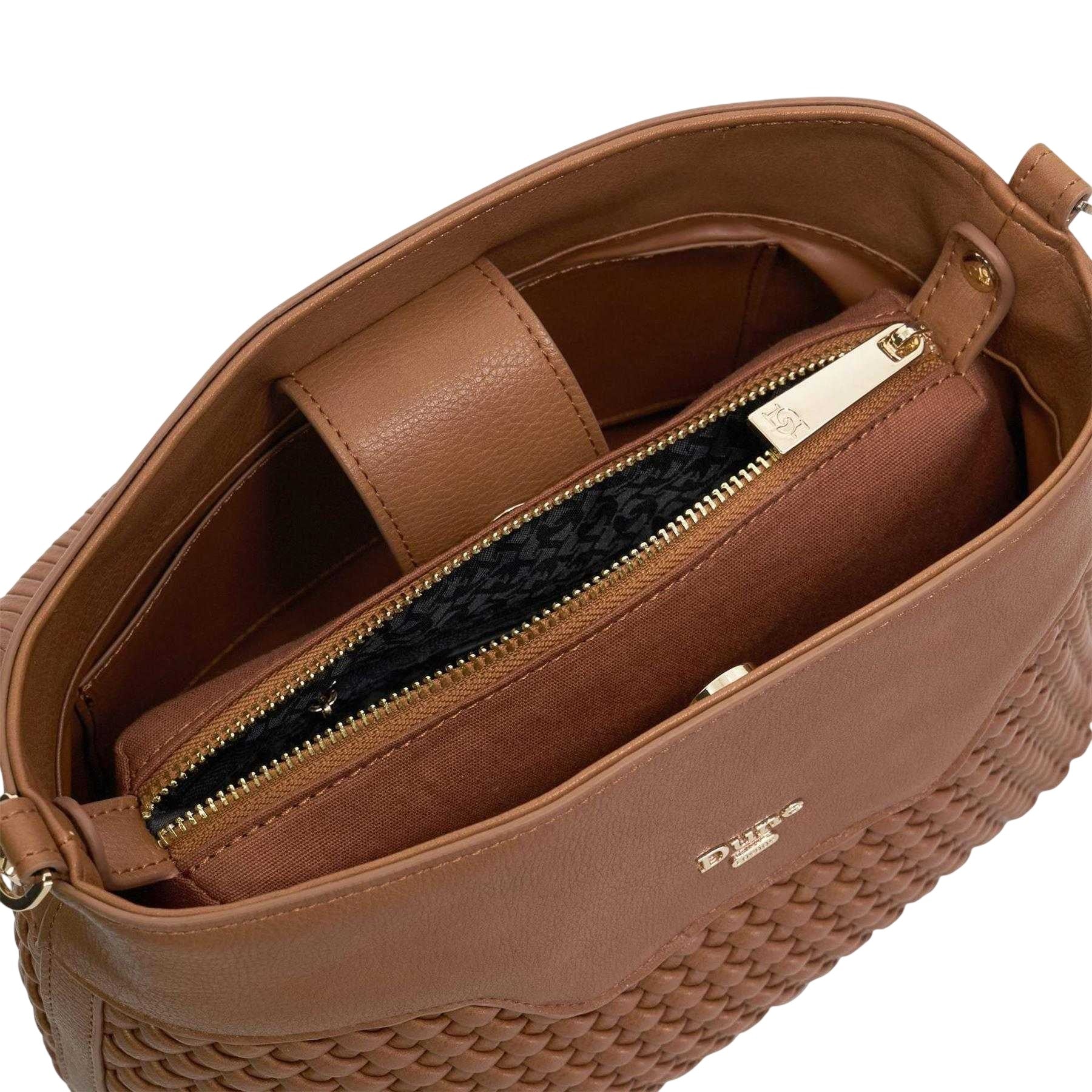Brown - Side - Dune London Woven Shoulder Bag