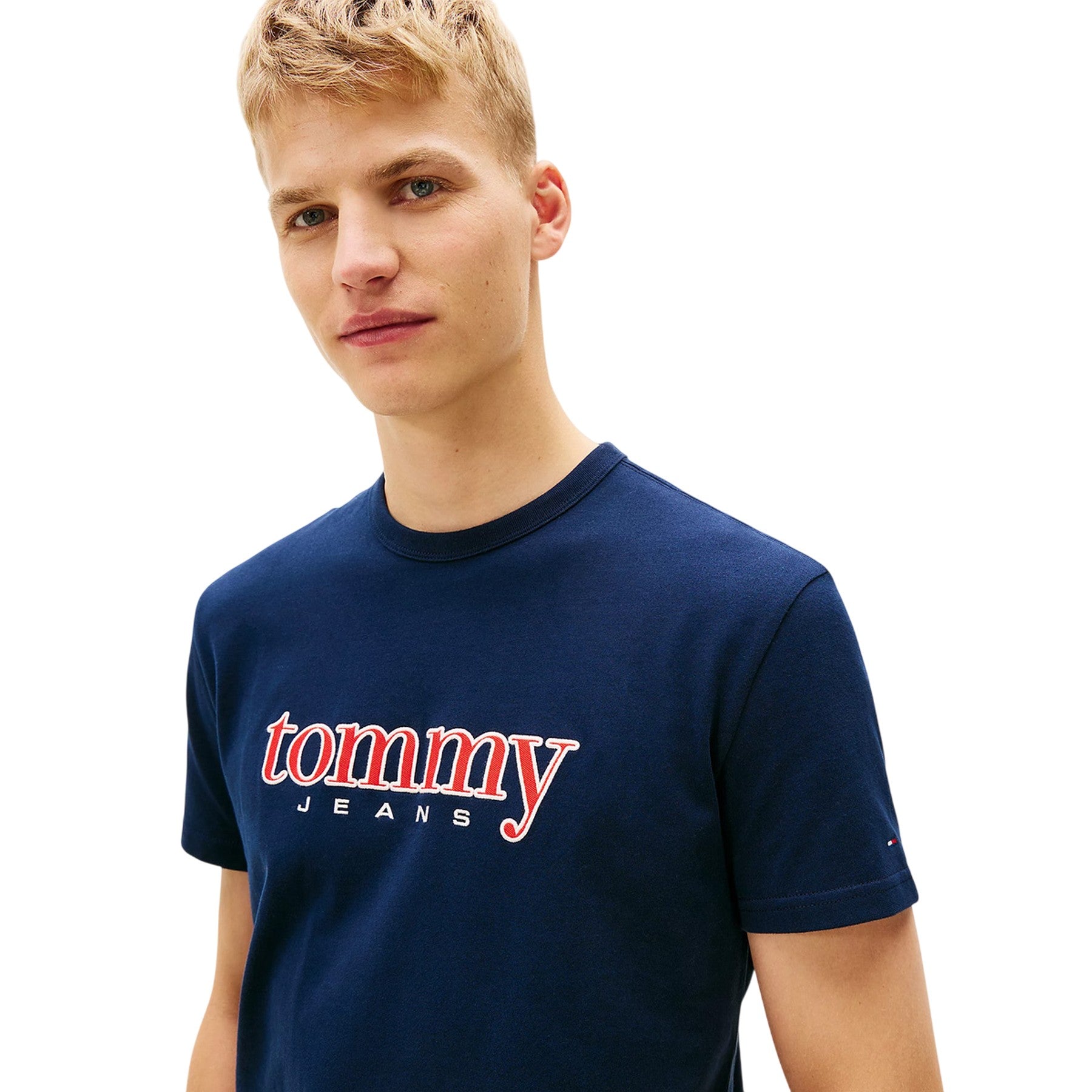 Dark Navy - Side - Tommy Jeans Mens Logo Crew Neck Regular T-Shirt