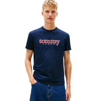 Dark Navy - Front - Tommy Jeans Mens Logo Crew Neck Regular T-Shirt
