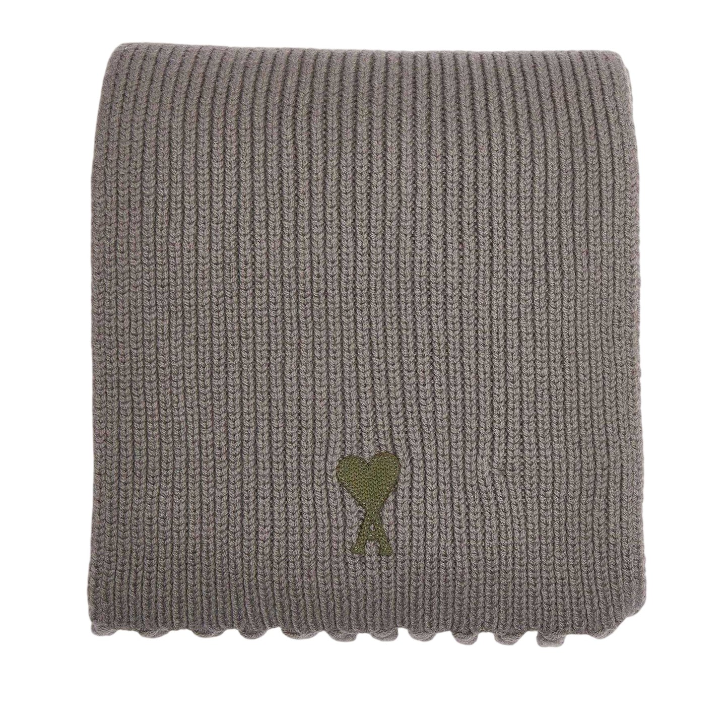 Khaki - Back - Ami Paris Embroidered Logo Knitted Scarf