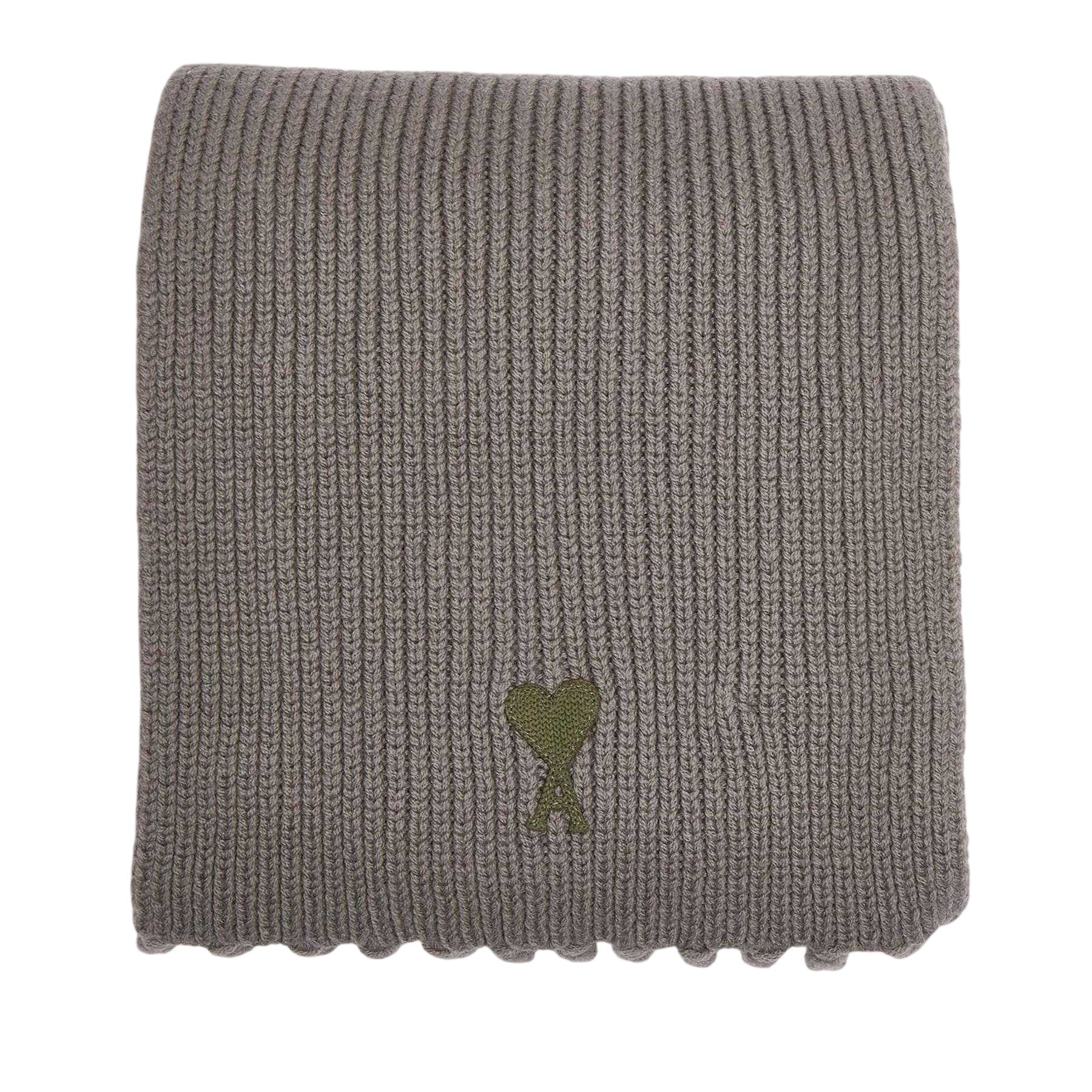 Khaki - Back - Ami Paris Embroidered Logo Knitted Scarf