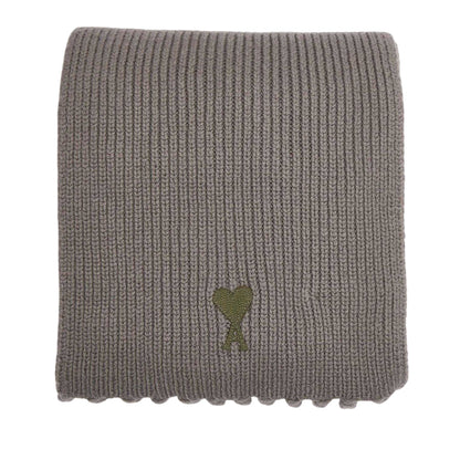 Khaki - Back - Ami Paris Embroidered Logo Knitted Scarf