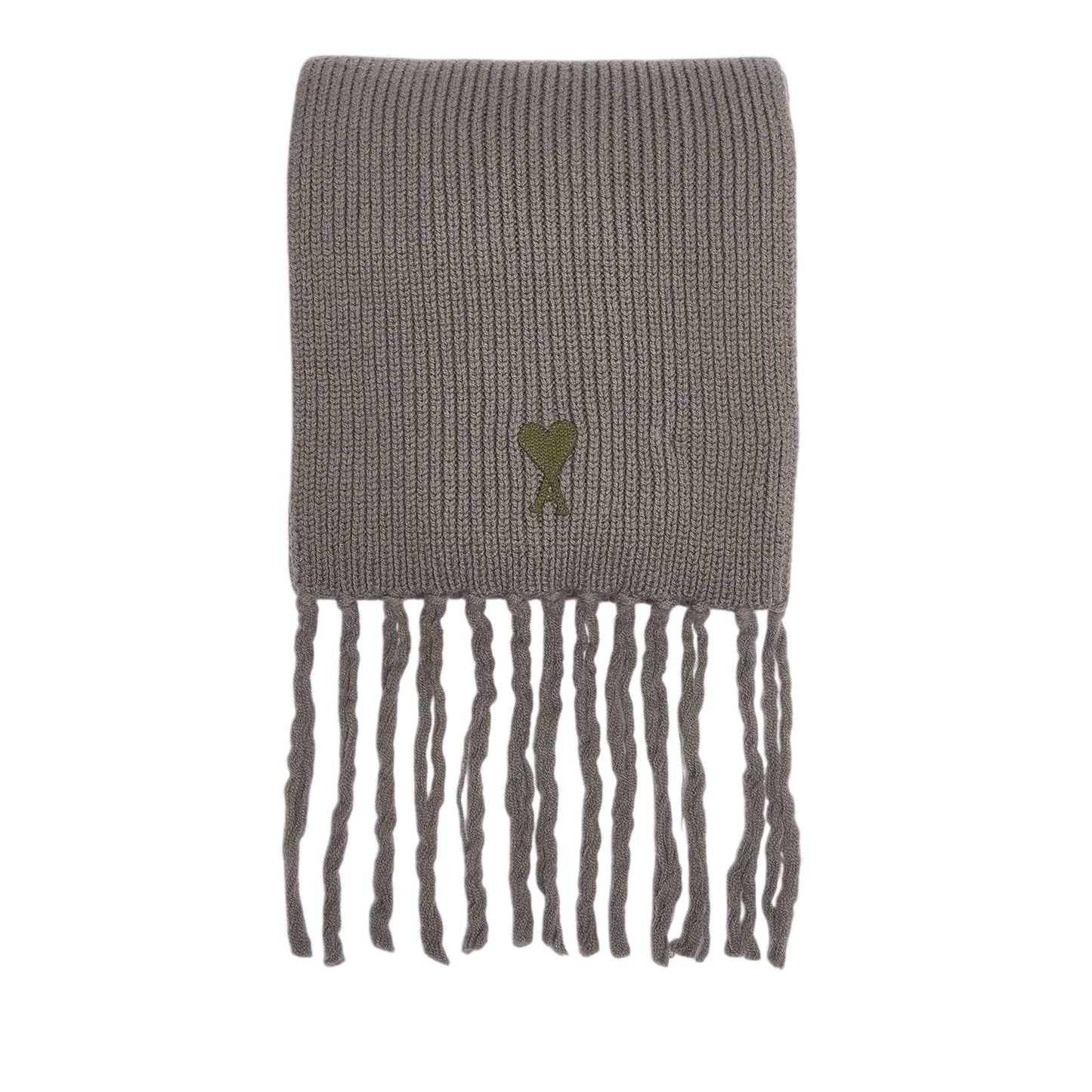 Khaki - Side - Ami Paris Embroidered Logo Knitted Scarf