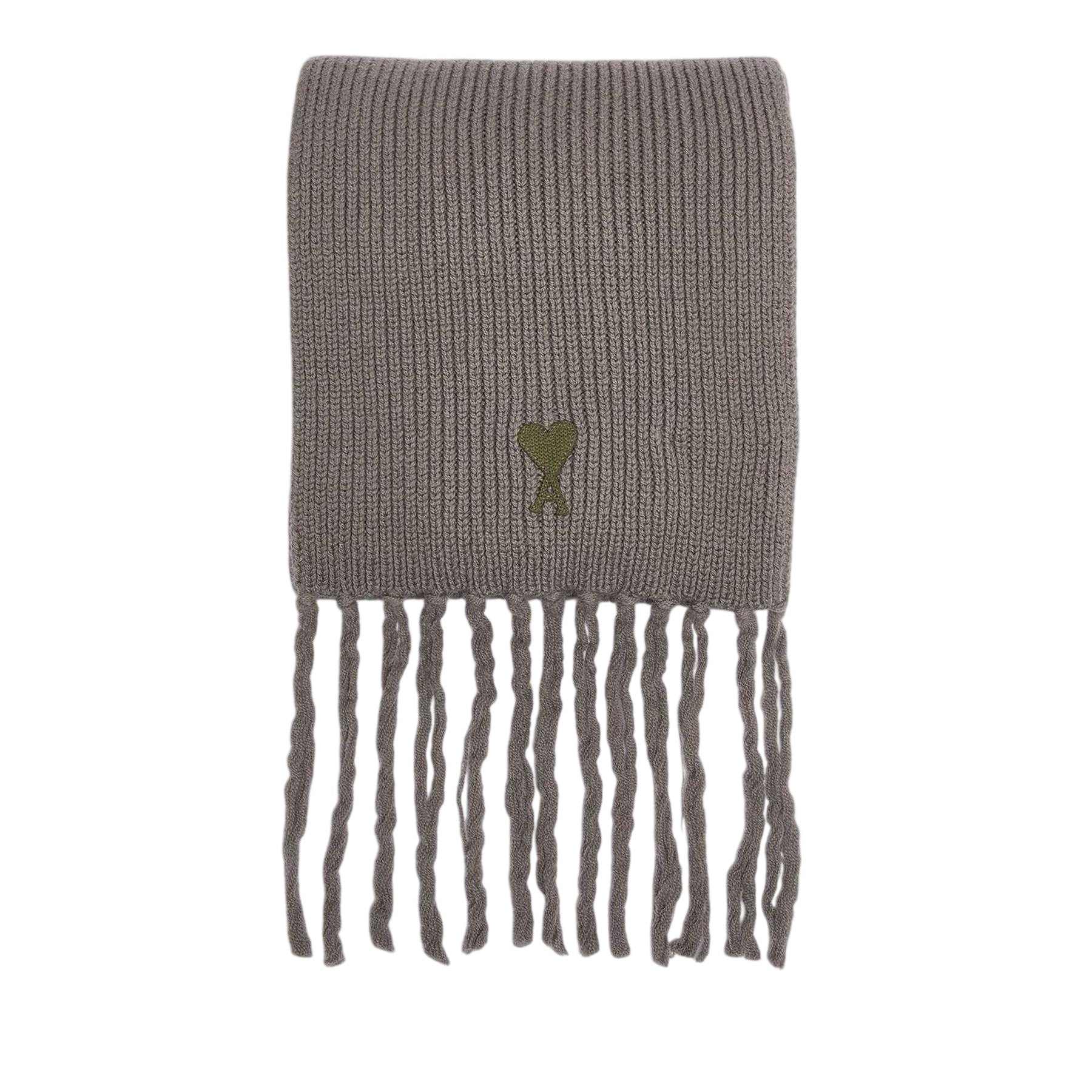 Khaki - Side - Ami Paris Embroidered Logo Knitted Scarf