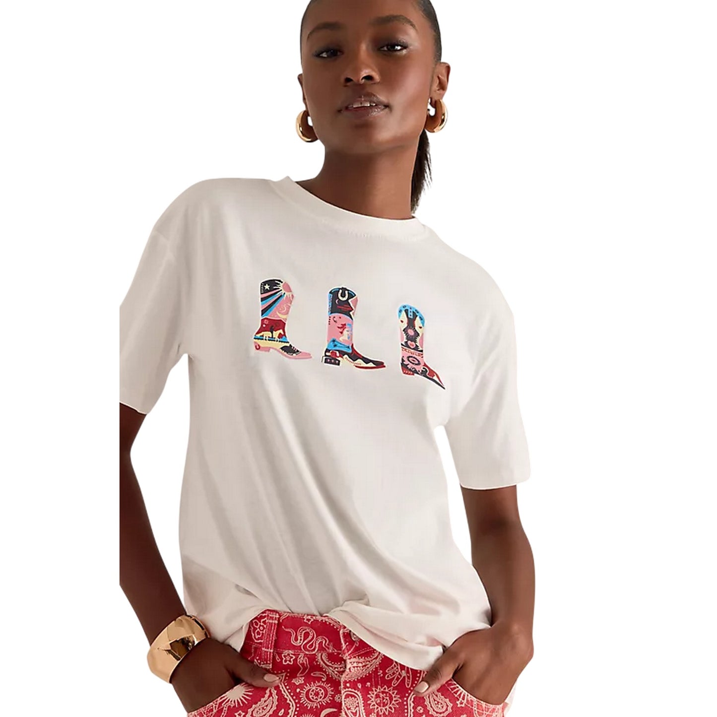 White - Side - Never Fully Dressed Womens-Ladies Cowboy Boot T-Shirt