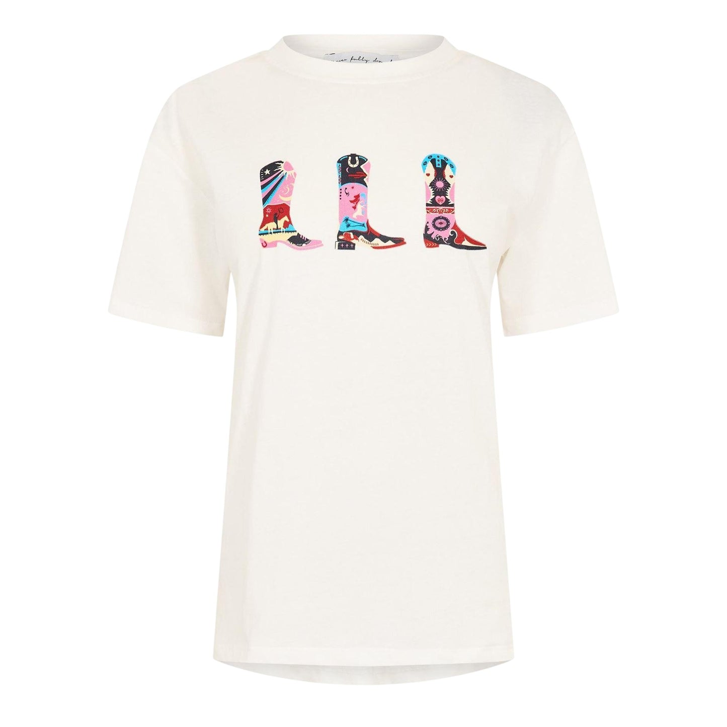 White - Front - Never Fully Dressed Womens-Ladies Cowboy Boot T-Shirt