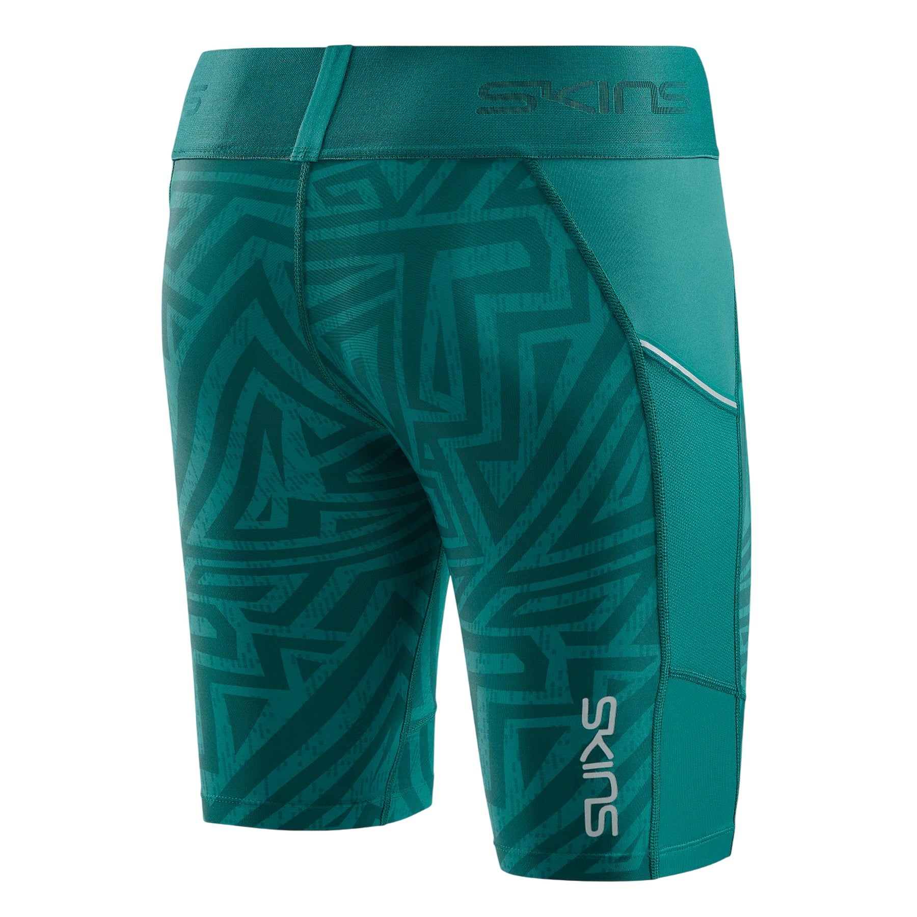 Teal Blue - Back - Skins Womens-Ladies Series-3 Geometric Skinny Compression Shorts