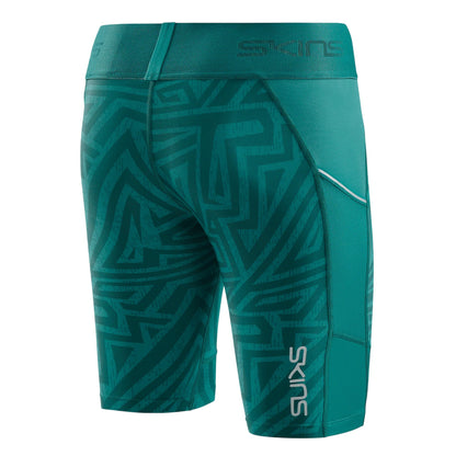 Teal Blue - Back - Skins Womens-Ladies Series-3 Geometric Skinny Compression Shorts