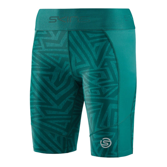 Teal Blue - Front - Skins Womens-Ladies Series-3 Geometric Skinny Compression Shorts