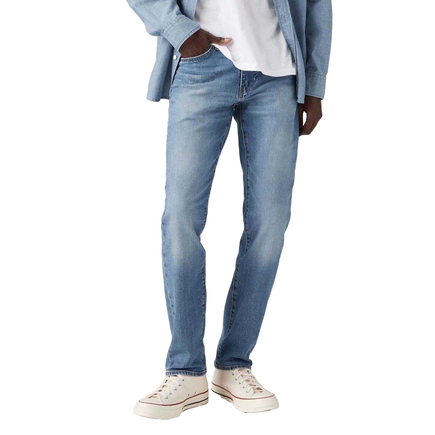 Light Blue - Lifestyle - Levis Mens 511 Mighty Leather Patch Slim Jeans