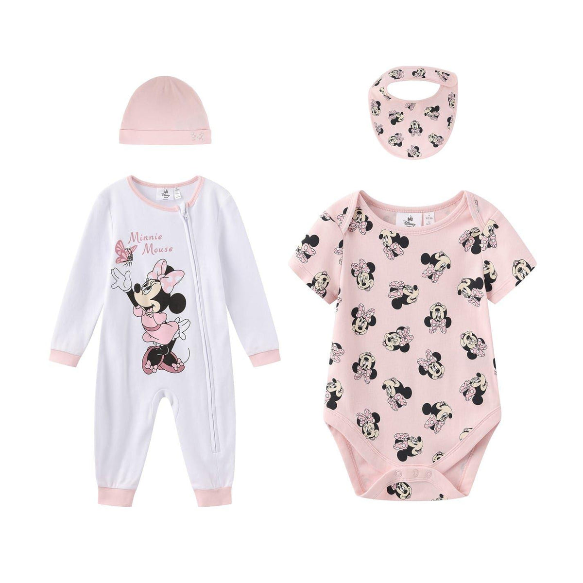 White-Pink - Front - Disney Baby Girls Minnie Mouse Cotton Accessories Set (Pack of 4)