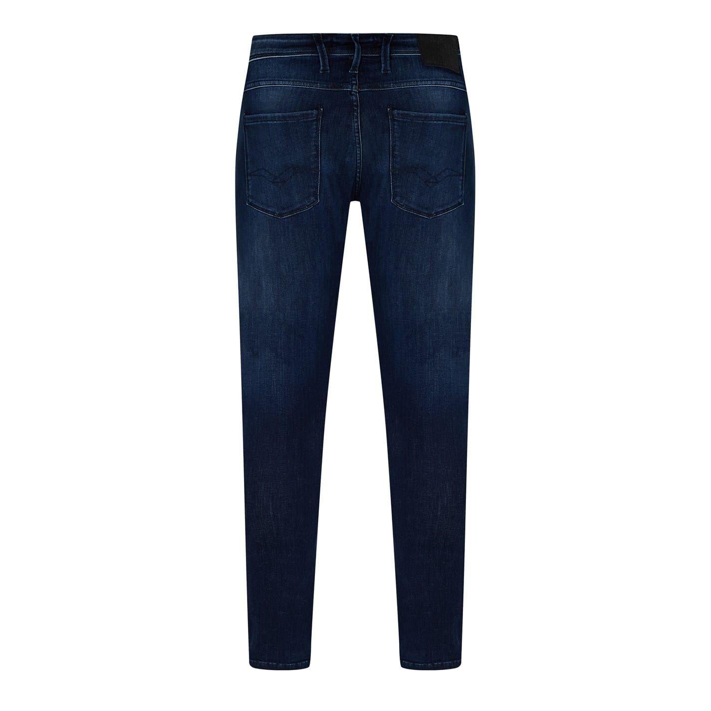 Dark Blue - Back - Replay Mens Anbass Cotton Blend Slim Jeans