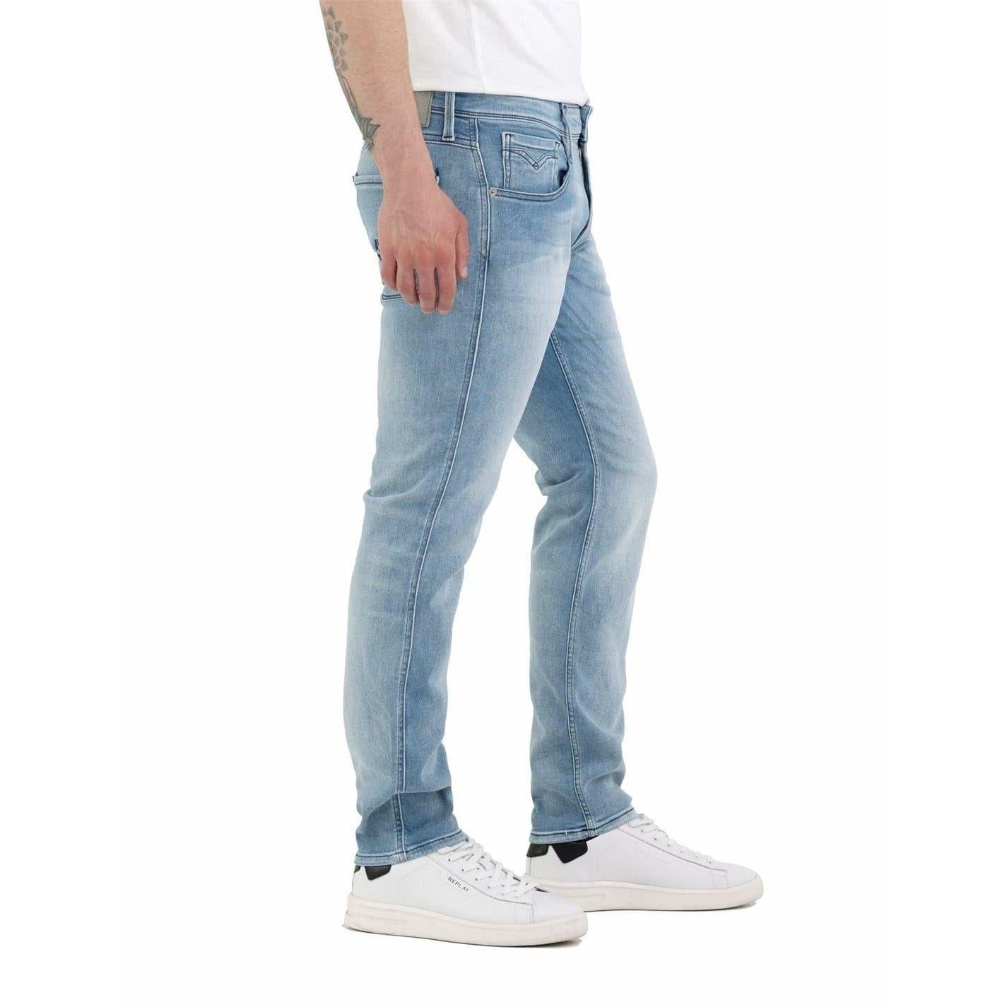 Light Blue - Side - Replay Mens Anbass Cotton Blend Slim Jeans