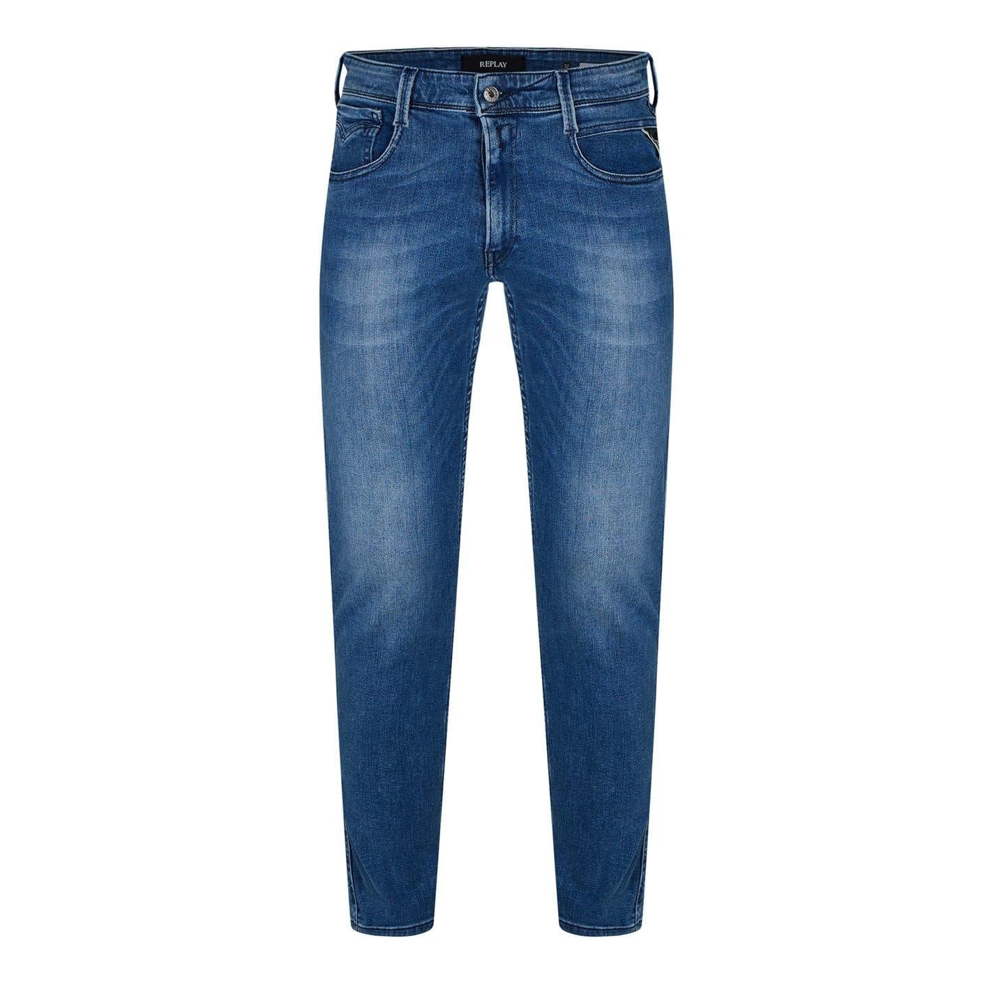 Medium Blue - Front - Replay Mens Anbass Cotton Blend Slim Jeans