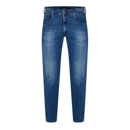 Medium Blue - Front - Replay Mens Anbass Cotton Blend Slim Jeans