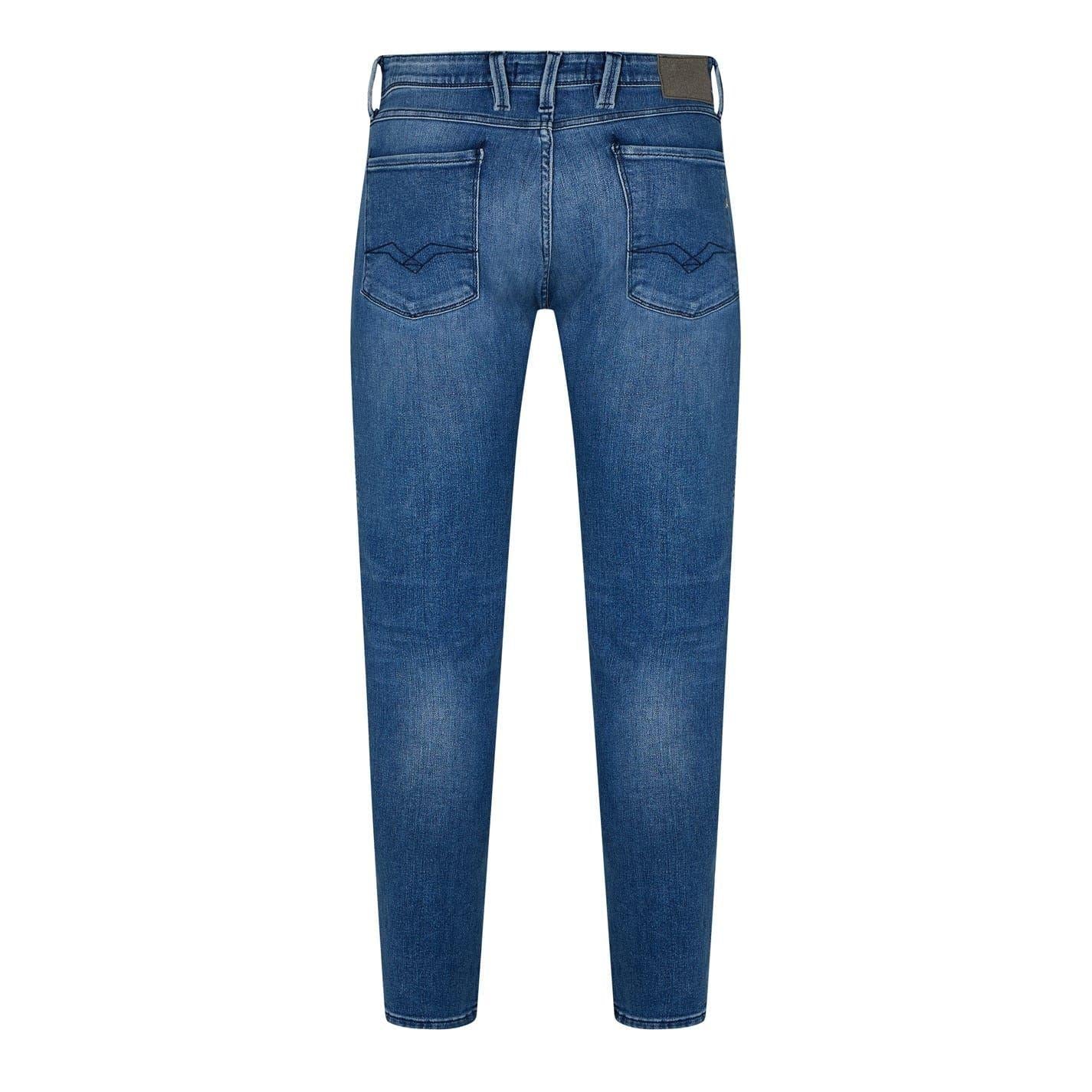 Medium Blue - Back - Replay Mens Anbass Cotton Blend Slim Jeans