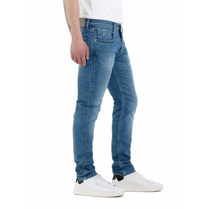 Medium Blue - Side - Replay Mens Anbass Cotton Blend Slim Jeans