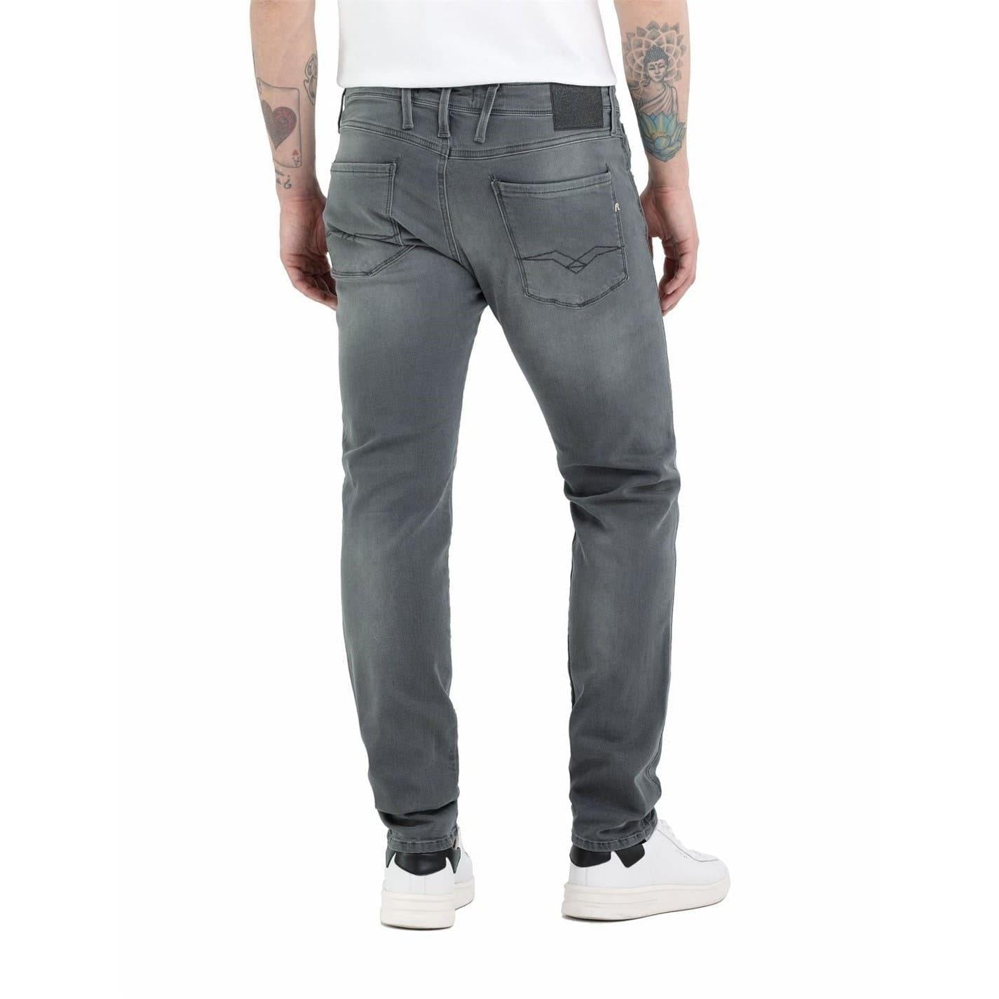 Grey - Back - Replay Mens Anbass Cotton Blend Slim Jeans
