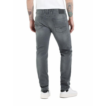 Grey - Back - Replay Mens Anbass Cotton Blend Slim Jeans