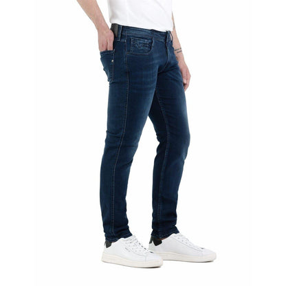Dark Blue - Side - Replay Mens Anbass Cotton Blend Slim Jeans