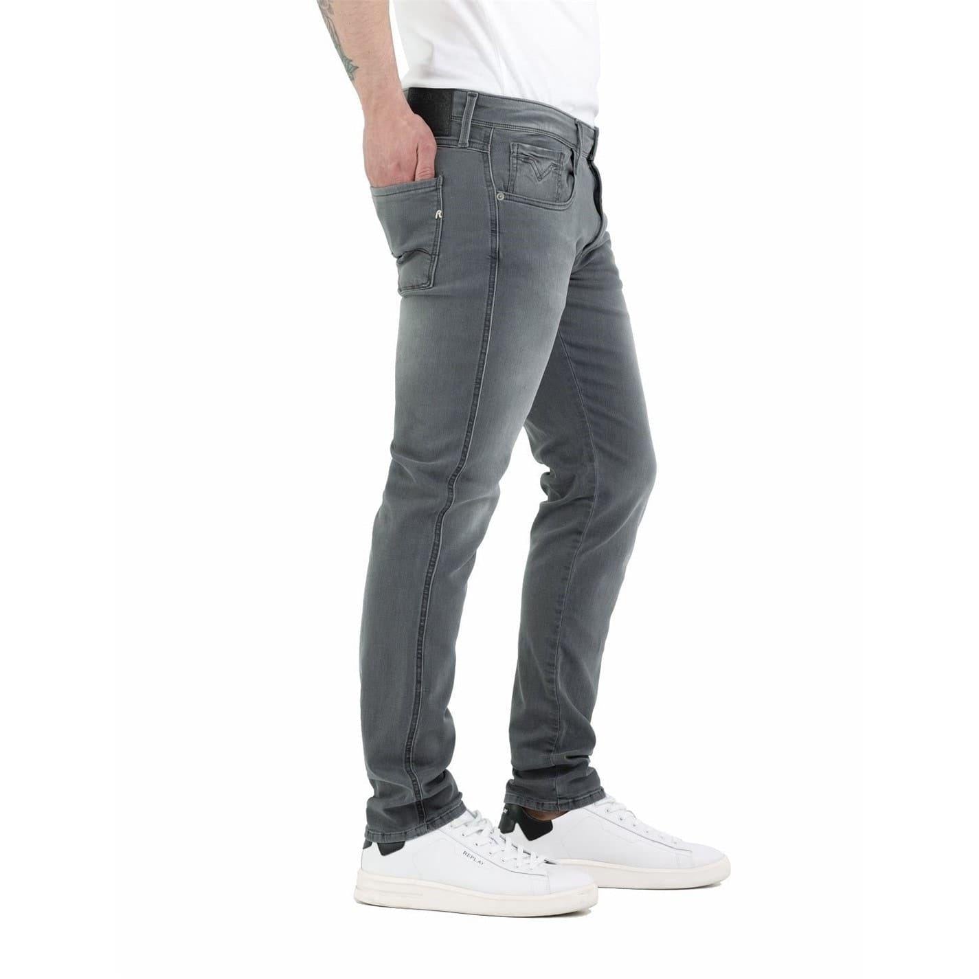 Dark Grey - Side - Replay Mens Anbass Cotton Blend Slim Jeans
