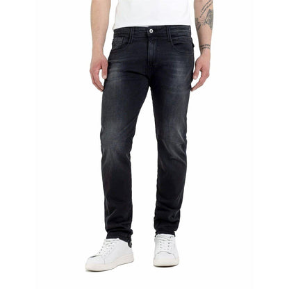 Dark Grey-Black - Front - Replay Mens Anbass Cotton Blend Slim Jeans