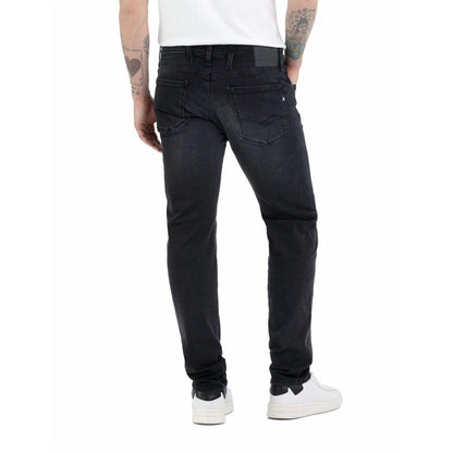 Dark Grey-Black - Back - Replay Mens Anbass Cotton Blend Slim Jeans