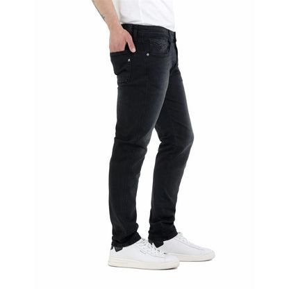 Dark Grey-Black - Side - Replay Mens Anbass Cotton Blend Slim Jeans