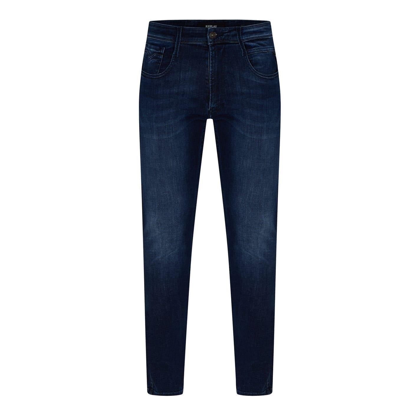 Dark Blue - Front - Replay Mens Anbass Cotton Blend Slim Jeans