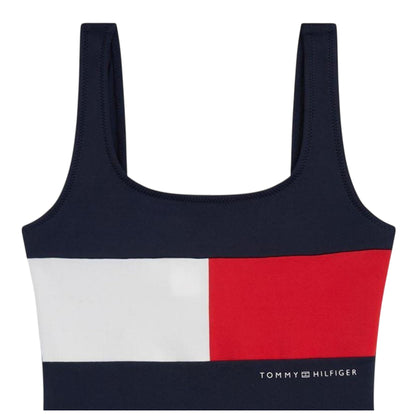 Night Navy - Side - Tommy Hilfiger Girls Flag Logo One Piece Swimsuit