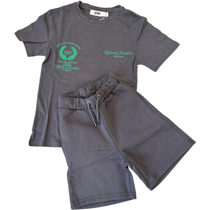 Grey - Back - DFND London Boys T-Shirt & Shorts Set