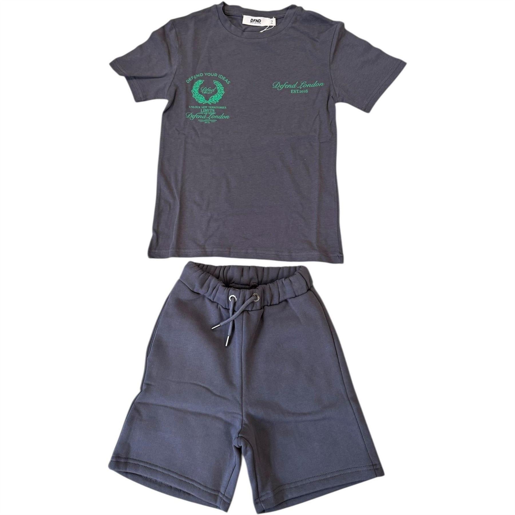 Grey - Front - DFND London Boys T-Shirt & Shorts Set