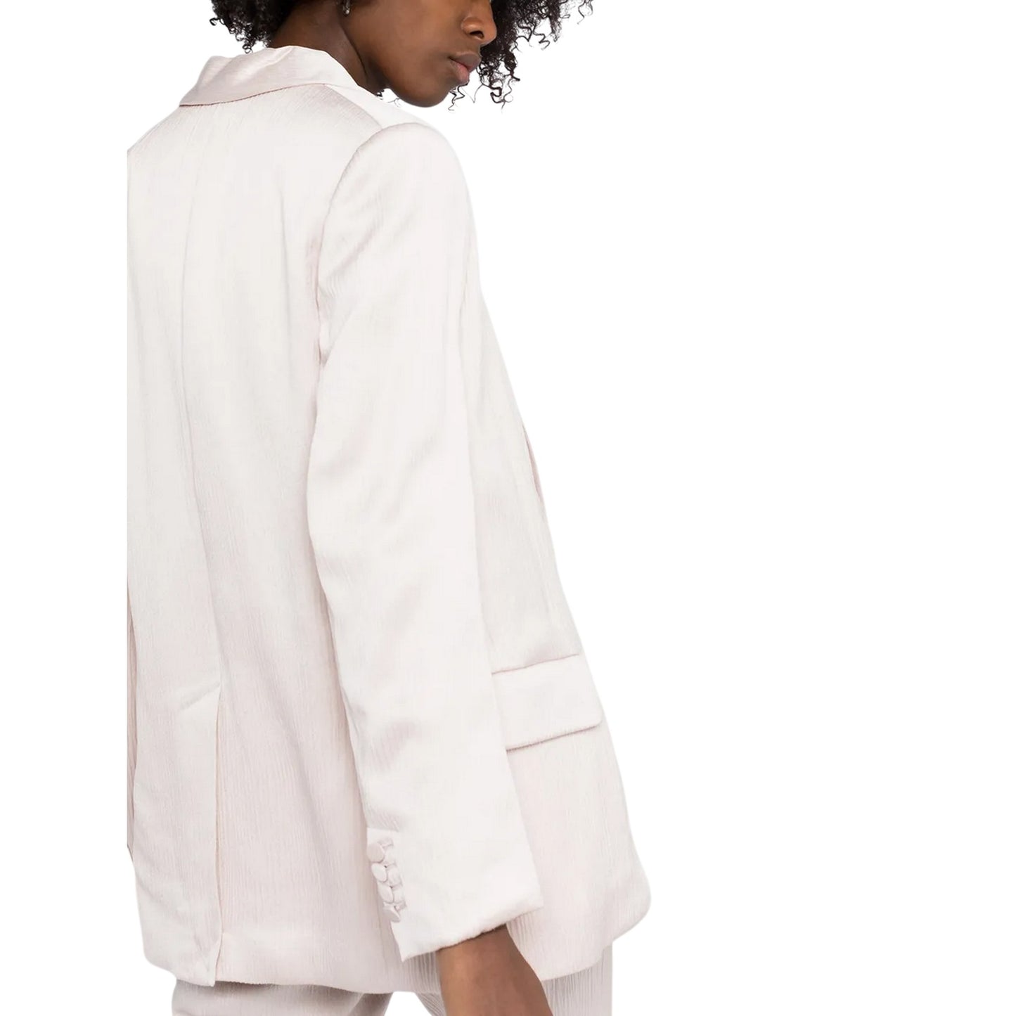 Pink - Side - Off White Womens-Ladies Tomboy Wrinkled Satin Regular Jacket