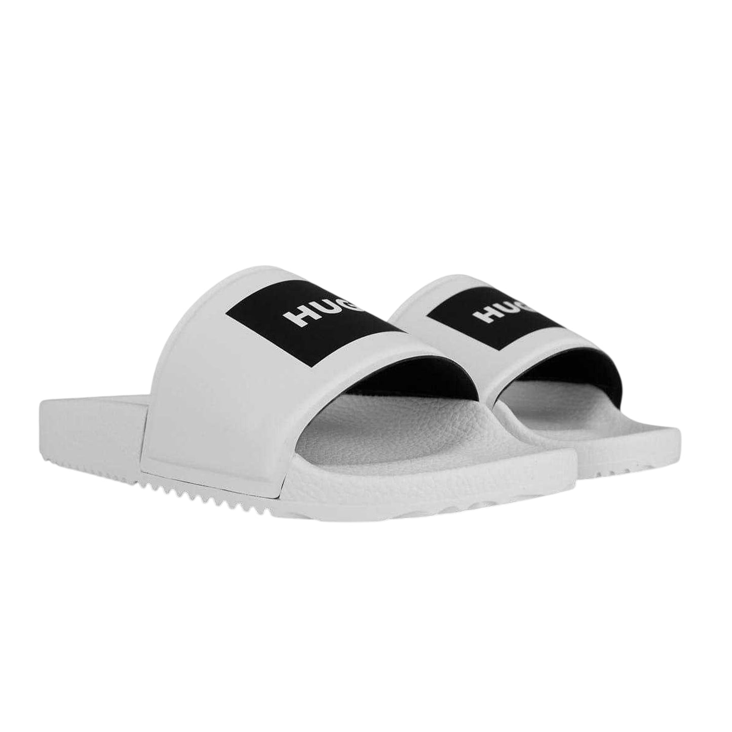 White-Black - Lifestyle - Hugo Womens-Ladies Time In Logo Wide Strap Sliders