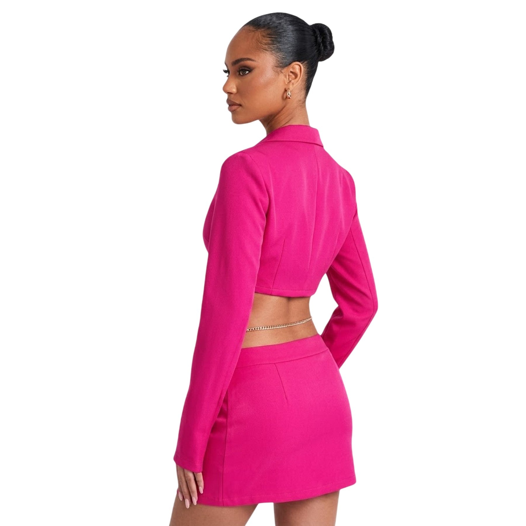 Pink - Back - Missy Empire Womens-Ladies Chain Detail Cropped Blazer