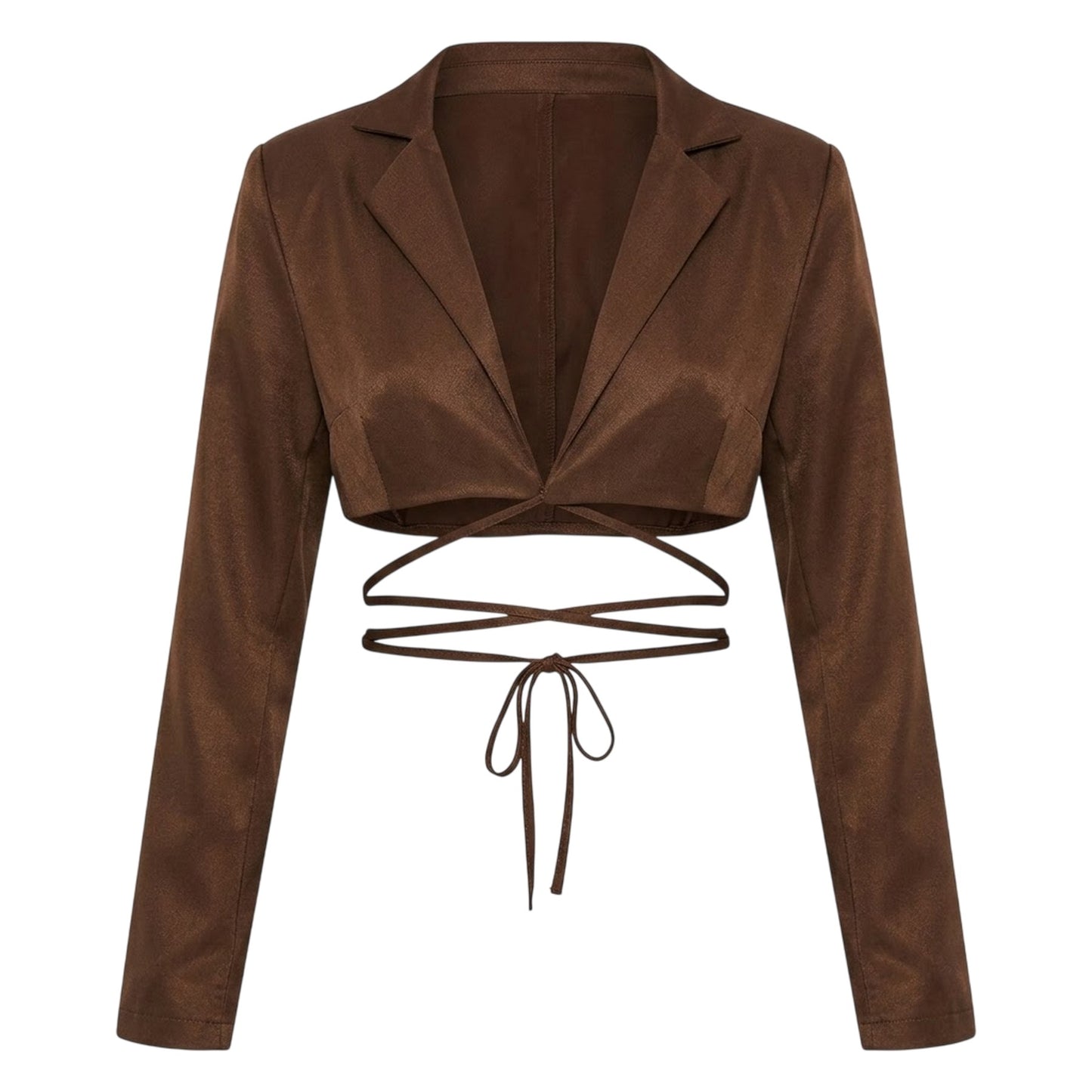 Chocolate - Front - Missy Empire Womens-Ladies Tie Detail Cropped Blazer