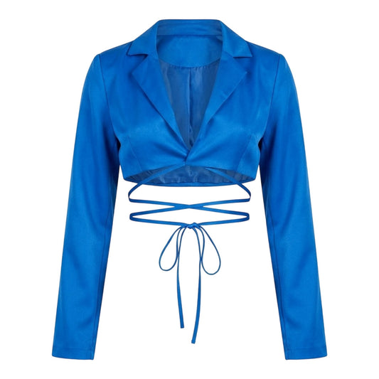 Blue - Front - Missy Empire Womens-Ladies Tie Detail Cropped Blazer