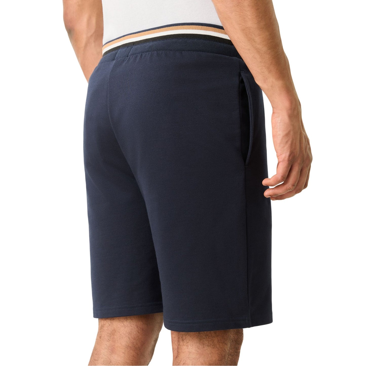 Dark Blue - Back - Boss Mens Fleece Striped Tapered Sweat Shorts