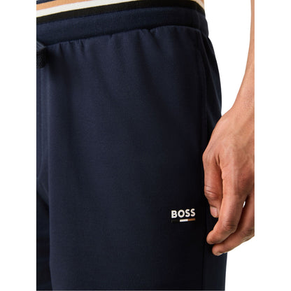 Dark Blue - Side - Boss Mens Fleece Striped Tapered Sweat Shorts