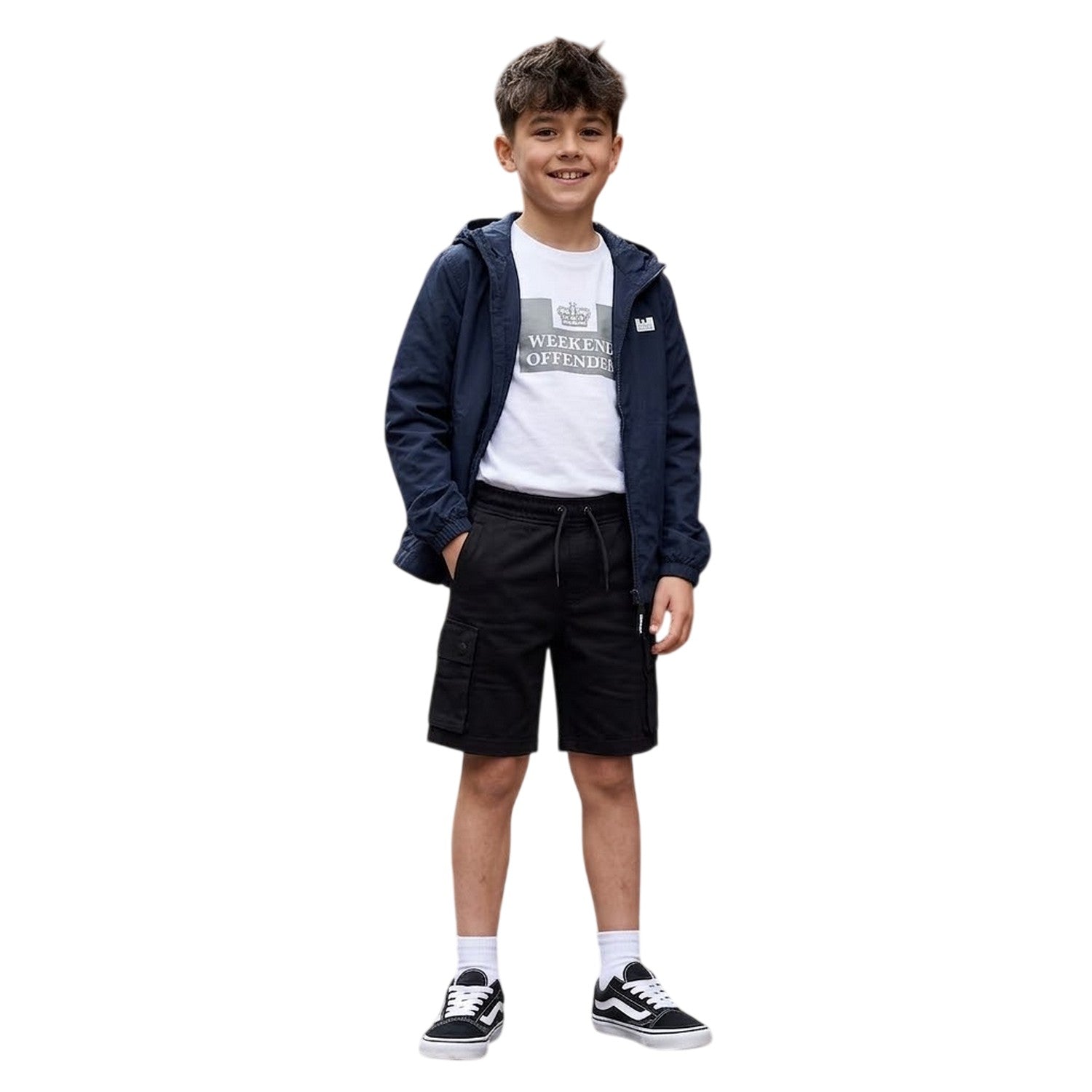 Black - Side - Weekend Offender Childrens-Kids Flamengo Fleece Cargo Shorts