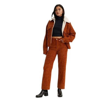 Gingerbread - Lifestyle - Levis Womens-Ladies Ribcage Corduroy Animal Print Straight Trousers