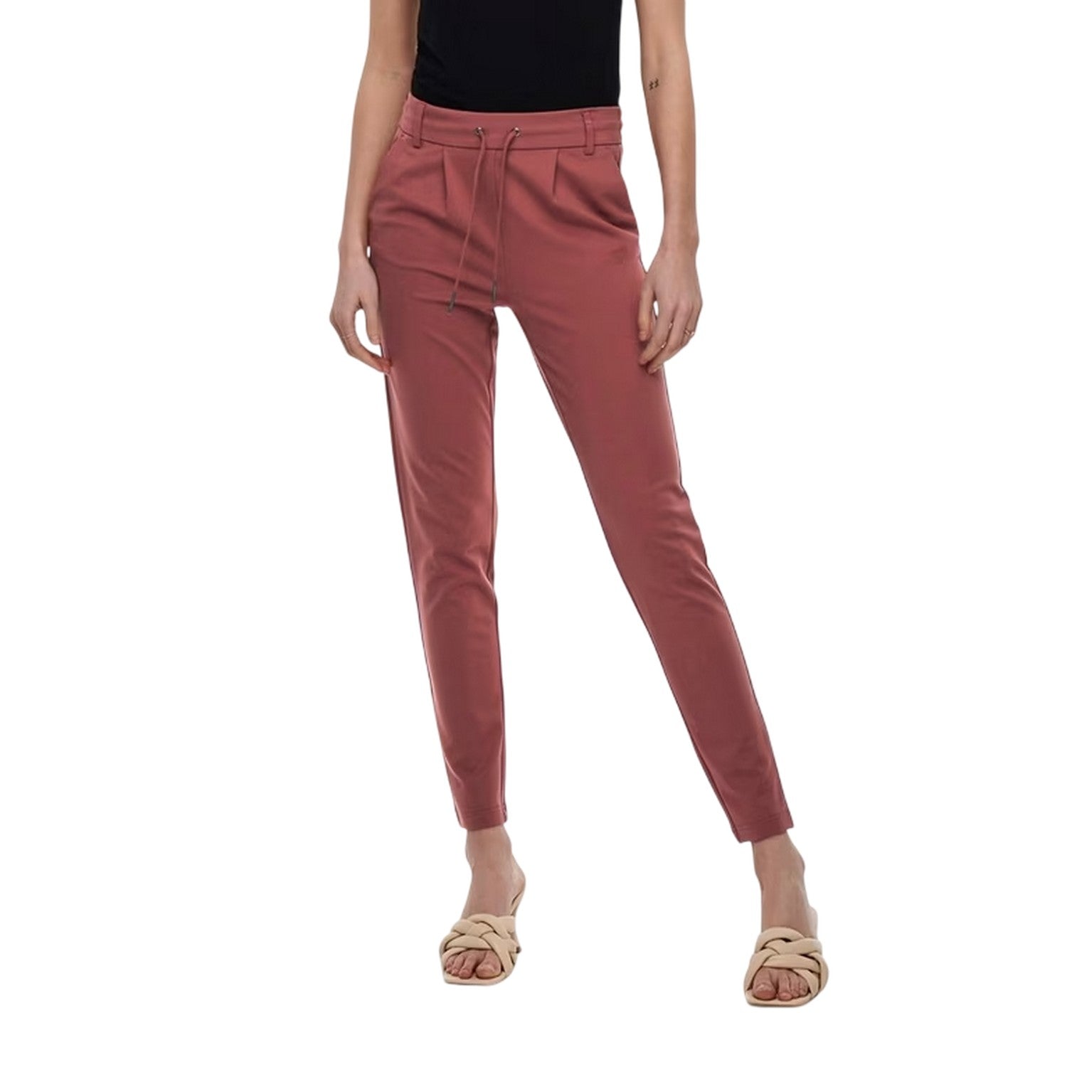 Red - Side - Only Womens-Ladies Plain Slim Trousers