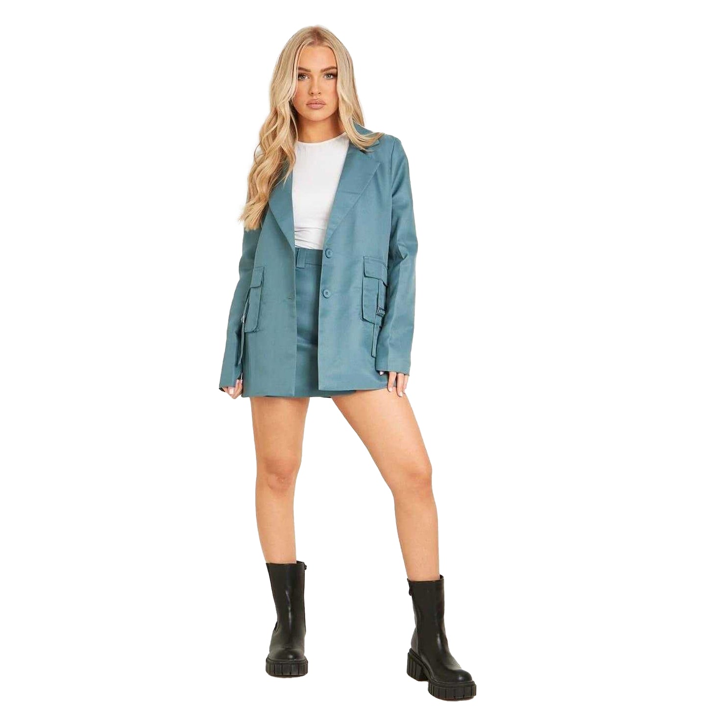 Teal - Back - Missy Empire Womens-Ladies Cargo Pocket Blazer