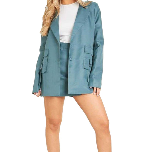 Teal - Front - Missy Empire Womens-Ladies Cargo Pocket Blazer