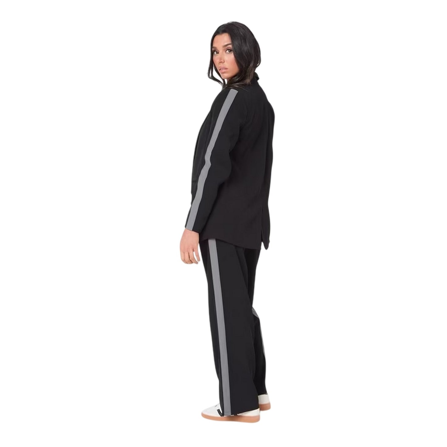 Black - Back - I Saw It First Womens-Ladies Striped Woven Relaxed Fit Blazer