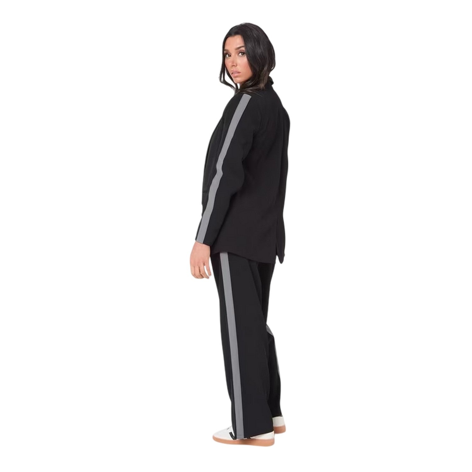 Black - Back - I Saw It First Womens-Ladies Striped Woven Relaxed Fit Blazer