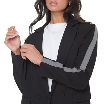 Black - Side - I Saw It First Womens-Ladies Striped Woven Relaxed Fit Blazer