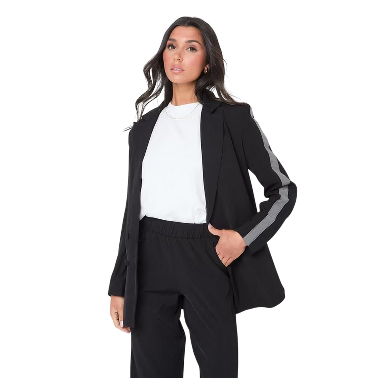 Black - Front - I Saw It First Womens-Ladies Striped Woven Relaxed Fit Blazer