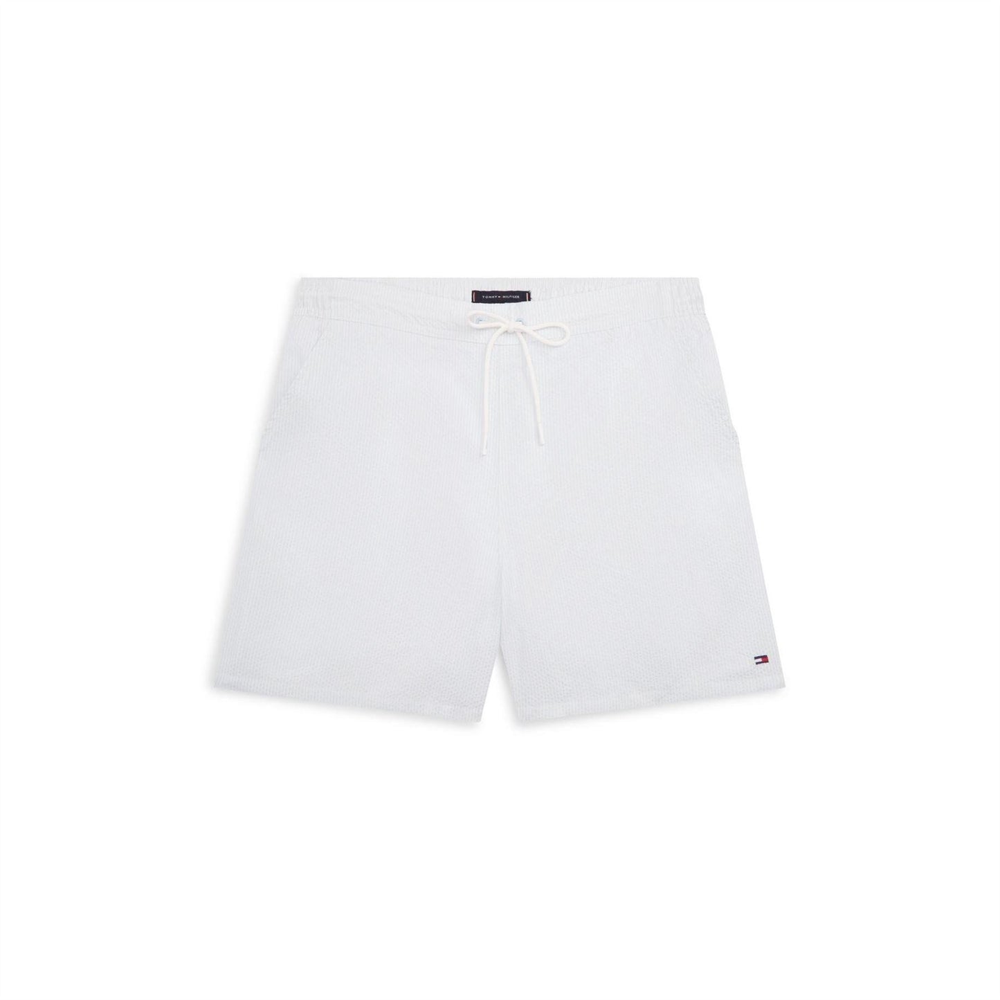 Ecru-Blue - Front - Tommy Hilfiger Mens Stripe Seersucker Swim Shorts